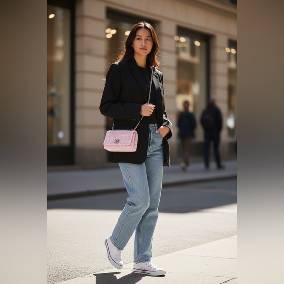Badgley Mischka pink textured messenger bag with silver chain strap - Picture 10 of 11
